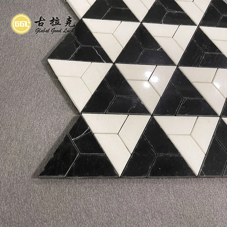 Modern Style Polished Thassos White And Black Nero Marquina Mosaic Marble Tile