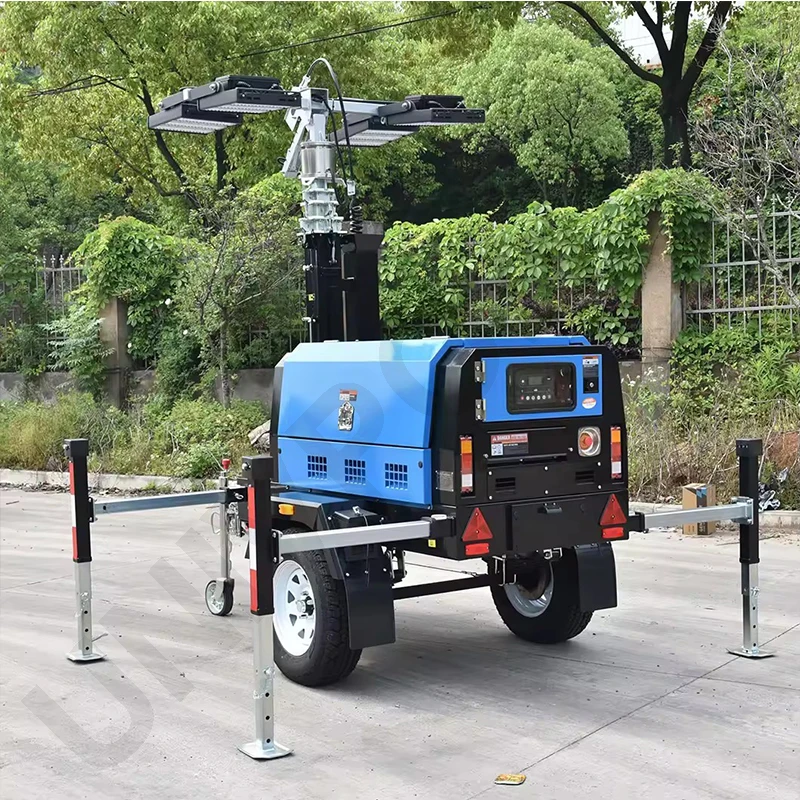 9m Mast 4x400W Towable Mobile Light Tower with 5kw Diesel Generator