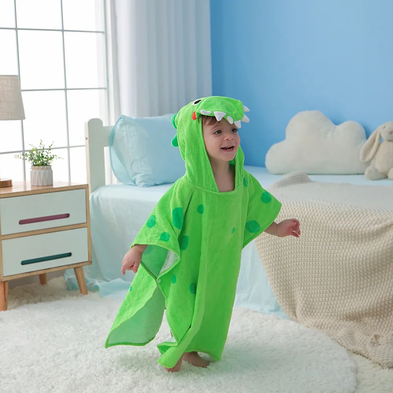 Hot Sell Animal Shape Dinosaurs Double-sided Snowflake Fleece Super Absorbent Baby Hooded Bathrobe Baby Kids Cotton Blanket details