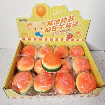 Wholesale novelty relief burger venting balls simulate food toy flour pinch stress reliever adult fidget toys kids pop toy