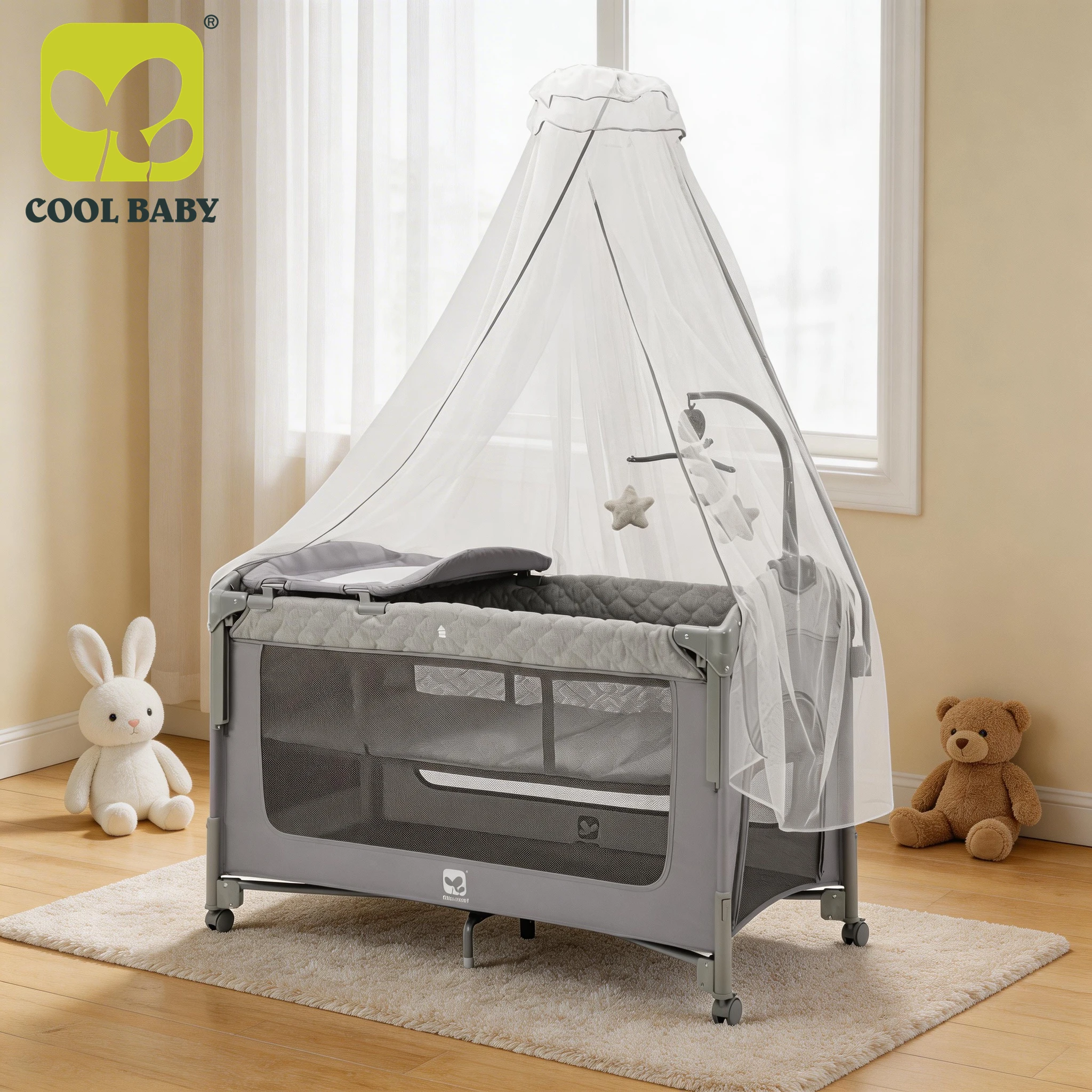 KDD101 Cool Baby ผู้ผลิต รั้วเล็กสำหรับเด็กทารกรุ่นใหม่ล่าสุด ที่นอนเดินทางสำหรับทารก หรือเปลเด็กทารก พร้อมระบบปรับความสูงได้สามระดับสำหรับทารก