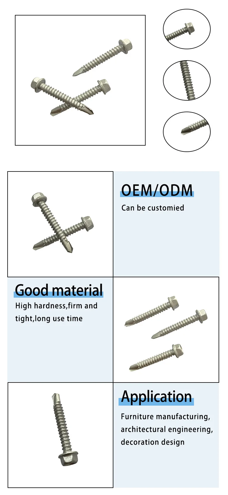 Din China Wholesale  M3 M6 Stainless Steel Zinc Plated Hex Washer Head Self Drilling Screw For Roof Or Steel Structure details