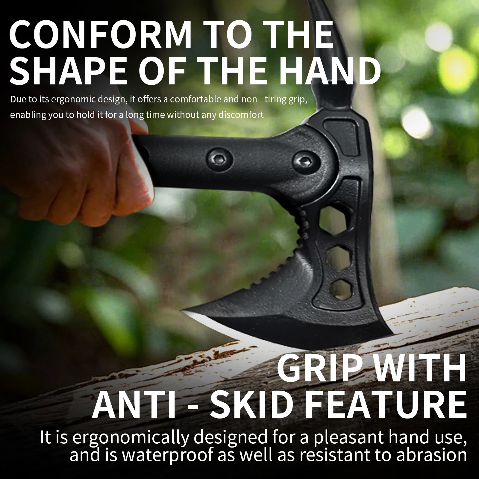 Hache de survie tactique d'extérieur - Design noir intégral - Poignée antidérapante - Lame unique - Étui en nylon - Idéale pour la survie, le camping et la chasse_voghion.com