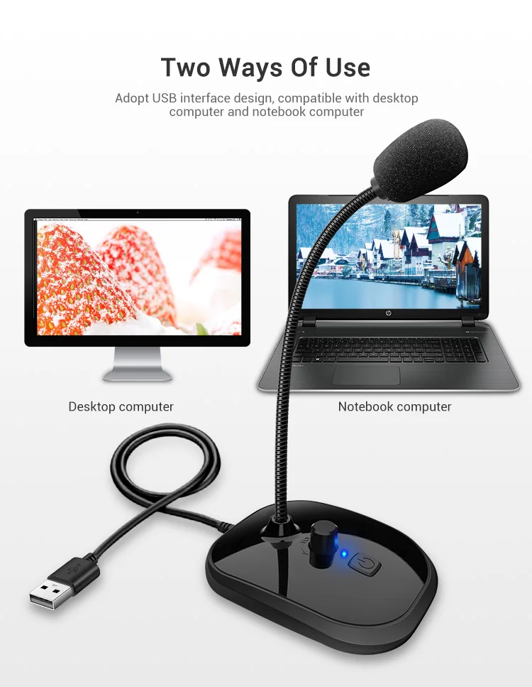 Aveek PC Microfono USB Condensatore per Computer Gioco Mic Plug & Play con Cancellazione del