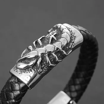 Bracelet Homme ARMONY PARIS - Cuir Véritable Et Acier Inoxydable, Motif Serpent Ou Scorpion, Tailles S M L, Cadeau