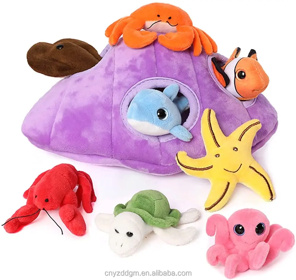 Stuffed Ocean Sea Animals Play Toys With Plush Shell Package House For 