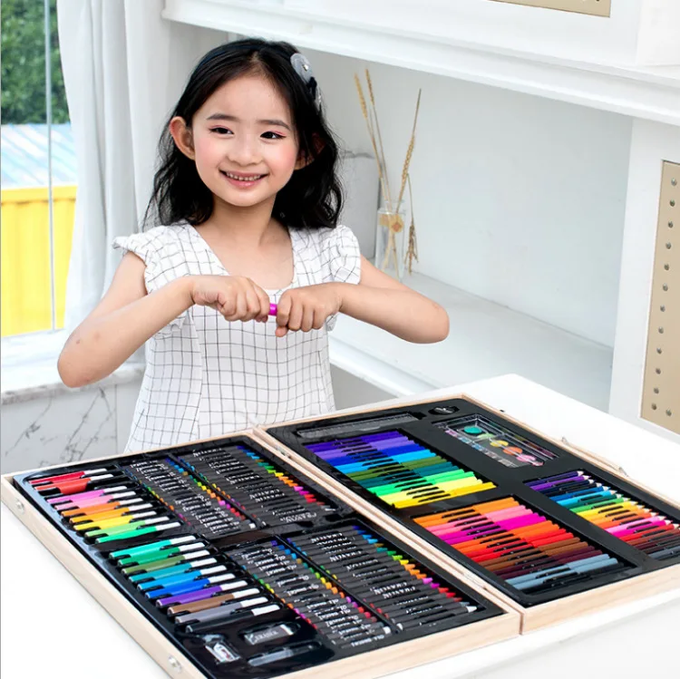 180 Pieces of Children's Drawing Art Set Drawing Pens Colored Pencils with  Wooden Case Children's Art Painting Set for 8-12 Years Old