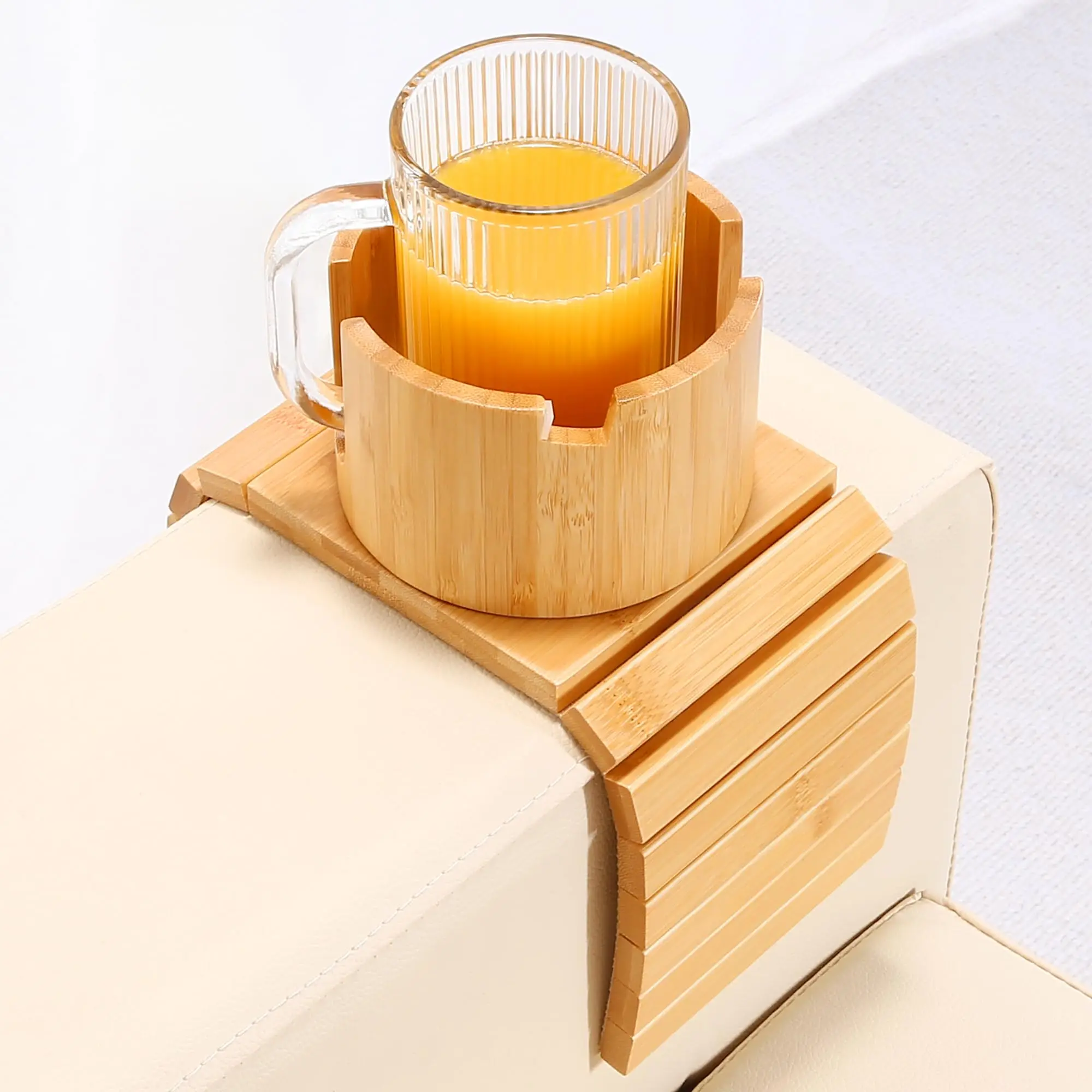 Bamboo Sofa Armrest Cup Holder Couch Arm Cup Holder Anti Slip Couch Drink Holder for Sofa Arm Home Living Room Storage Organizer