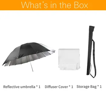 Godox 75 Inch 178cm Silver Black Reflective Umbrella Lighting Light Umbrella with Large Diffuser Cover detail image