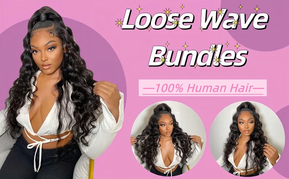 Extensions de tissage en cheveux humains malaisiens Loose Wave 30 pouces 1/3/4 pièces pour femme noire_voghion.com