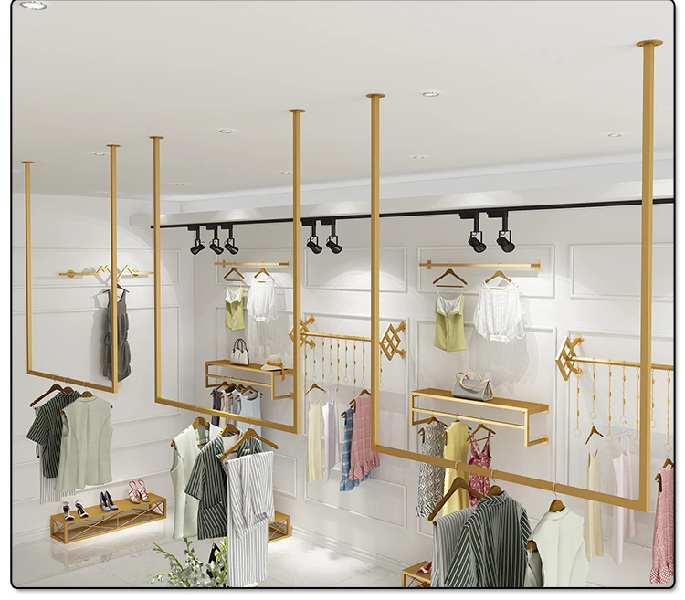 Boutique Gold Wall Hanging Clothes Rack Metal Clothing Hanging Rack