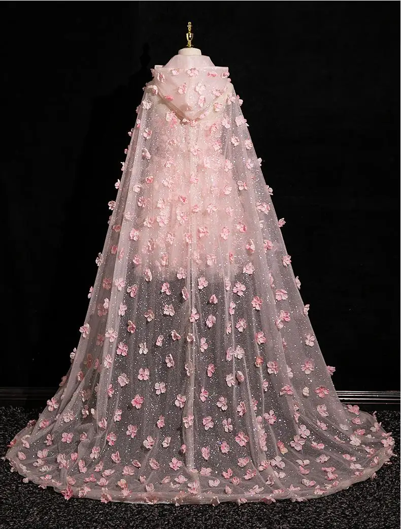 Cute Peach 3D Flowers Made Mini a Line Prom Party Dresses With Long Cape Homecoming Dress