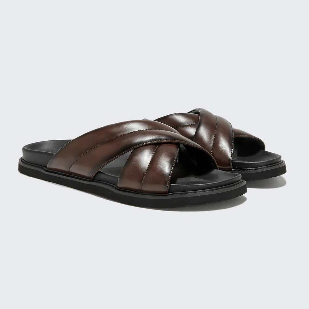 Original Outdoor PU Leather Flat Sandal Men's Cross Slippers