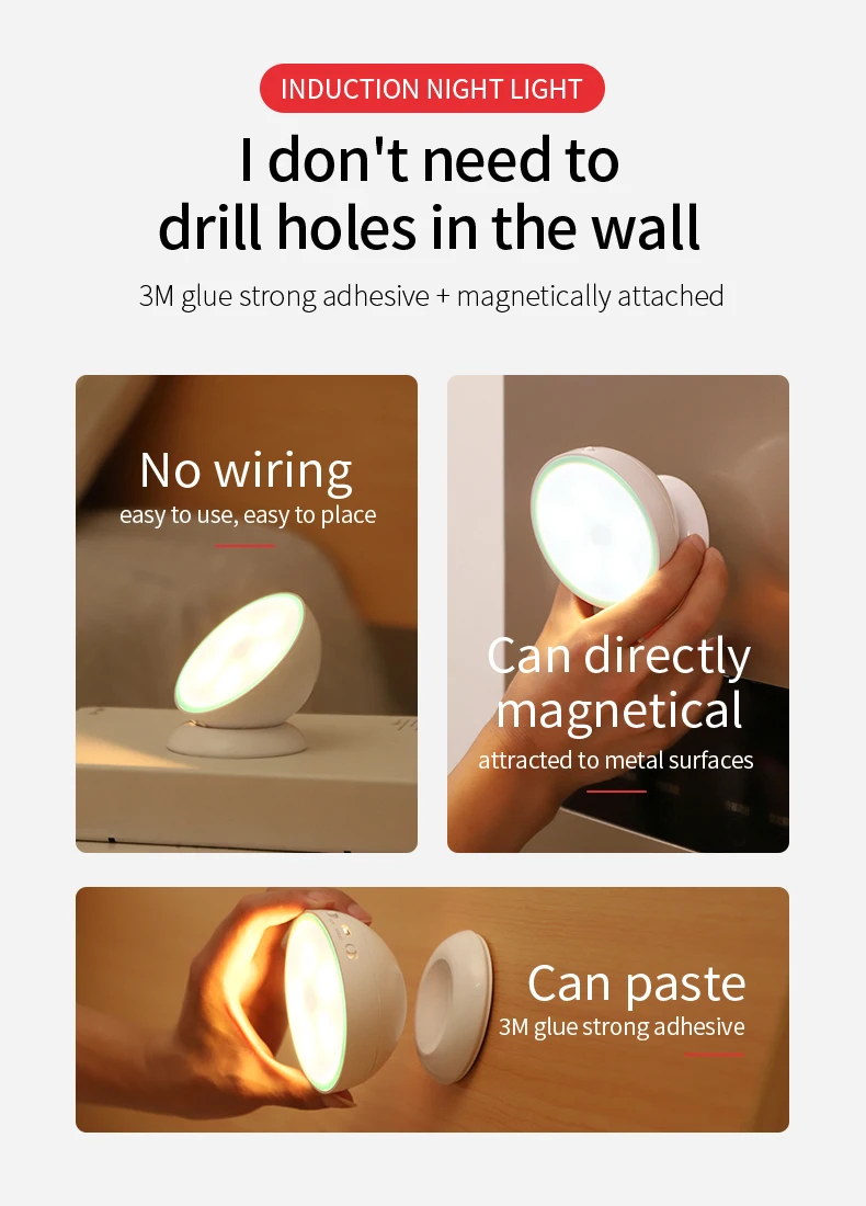 360 Degree Rotation Led Rechargeable Motion Smart Sensor Night Light ...