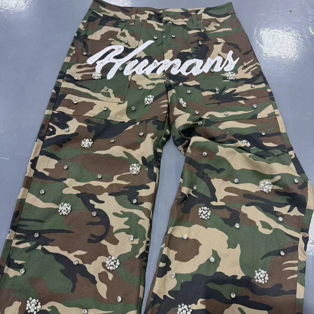 Carpenter Pants Oversized Custom Heavy Thick Vintage Straight Wide Leg Baggy Rhinestone Sweatpants Tracks Camo Cargo Pants Men gallery 2
