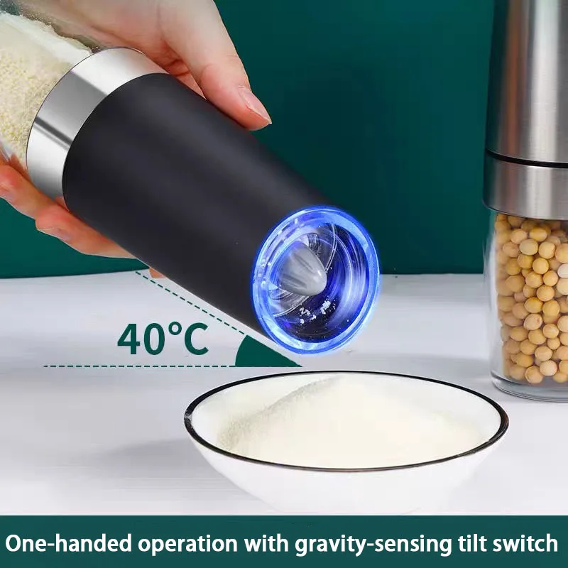 Gravity Salt And Pepper Electric Grinder Set Spice Jar Rechargeable
