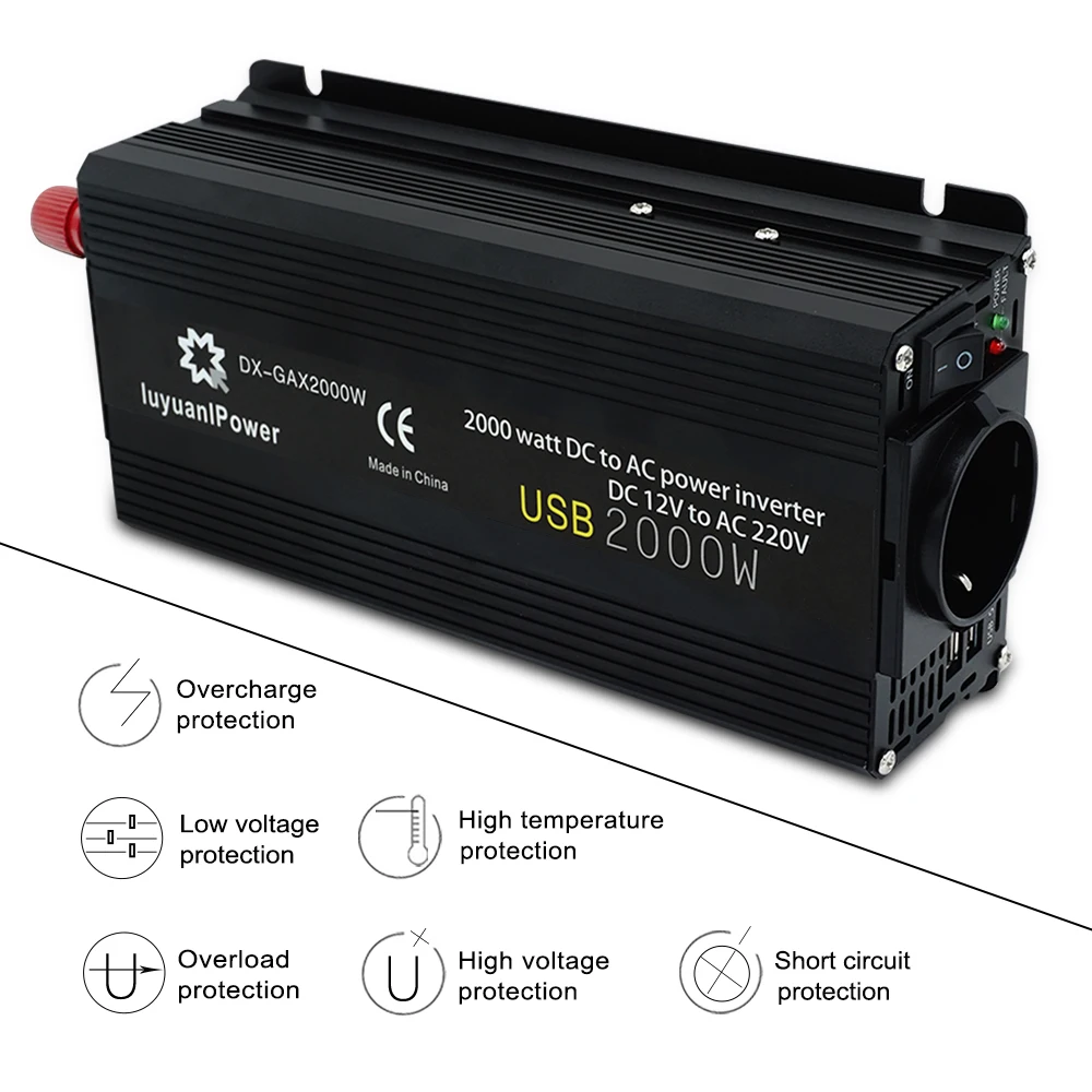LVYUAN 2KW 220V 移動式機器用携帯電話充電器 DC-ACパワーインバーター 