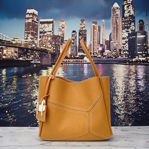 2026 A-126 New Niche Design Genuine Leather Women's Crossbody Tote Shoulder Bag with Zipper Closure Fashionable Splicing Style