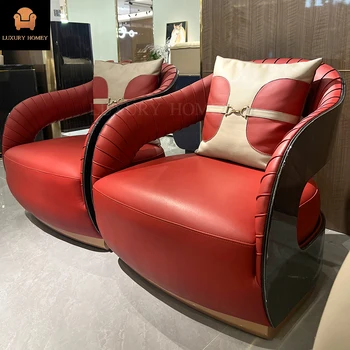 Luxury Homey Elegant Modern Leather Leisure Chair Wood Legs Soft Durable Accent Chair for Apartment Hotel/Villa Living Room Home