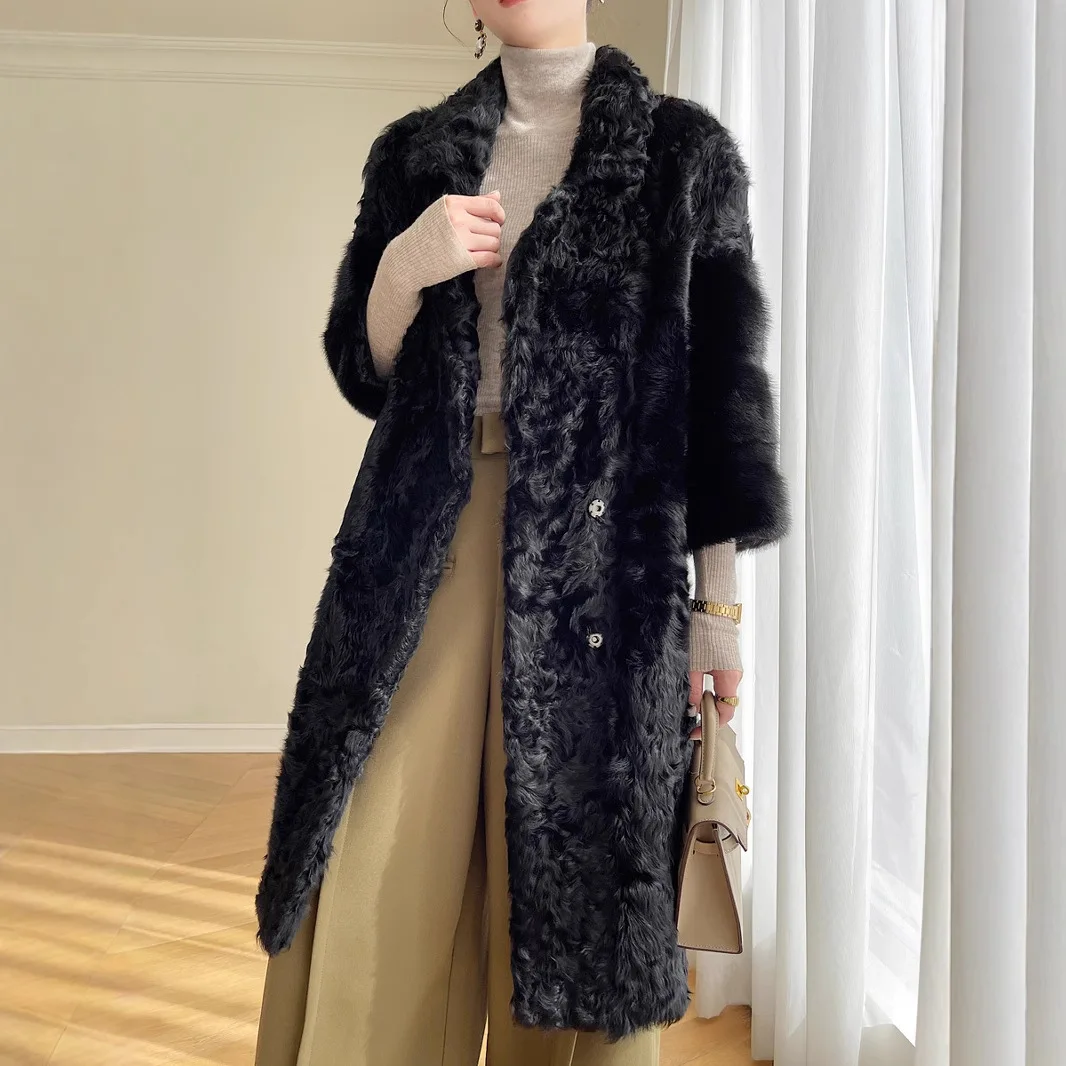 Chekiang Women's Long Windproof Lamb Fur Coat - Curly Sheepskin