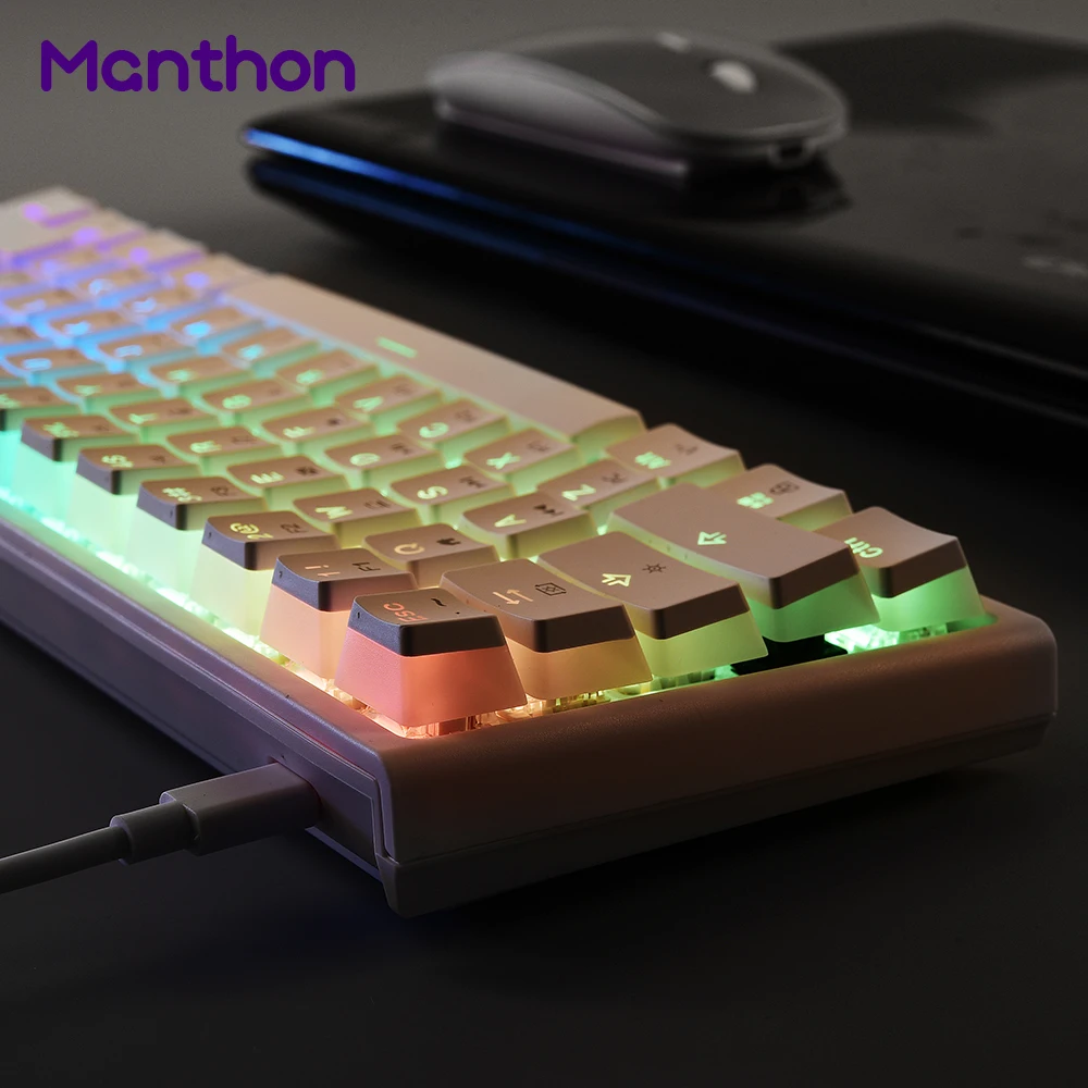 Teclado mecânico 60% 61 teclas com tampas de pudim preto e branco