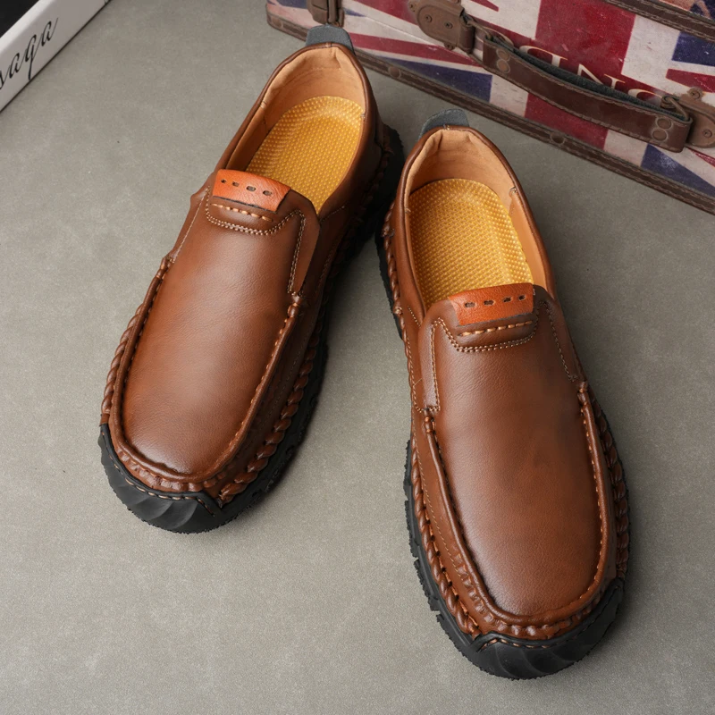 Accept OEM In Ready Stock Large Size Handmade Pure Real Genuine Leather 4 Season Men Loafers