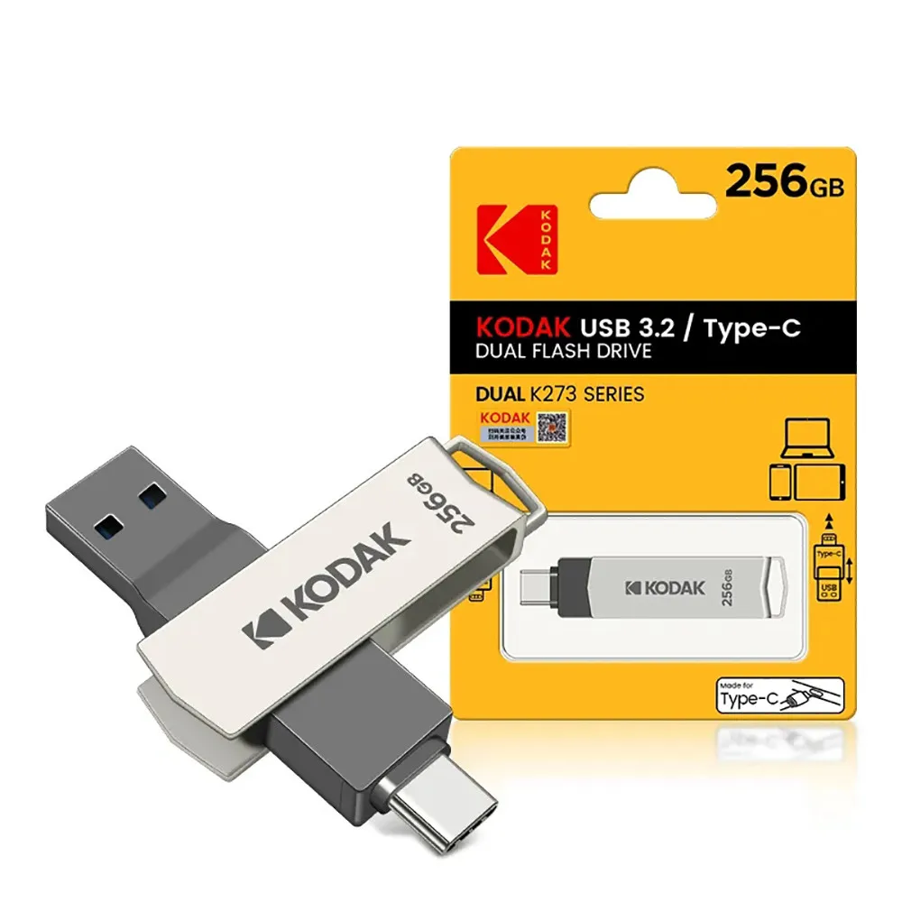Kodak USB 3.2 Type C OTG Dual Flash Drive K273 Mini Pendrive Metal U-disk Portable 2in1 256 GB USB Flash Drive
