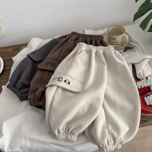 Autumn Spring Children's Sport Wide Leg Breathable Washed Casual Solid Color Leggings Big Pockets Loose Pants Clothes Kids