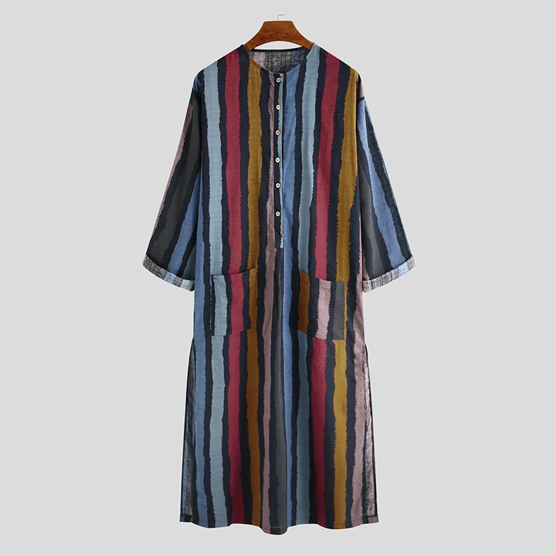 Men's Nightgown Robes Arabian Striped Shirt Ethnic Clothing Long ...