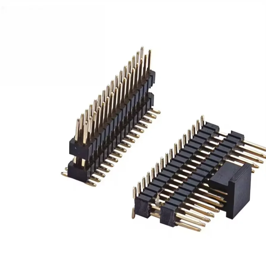 Custom Right Angle Double Row Double Plastic Pin Header 2x20P Gold Plated Brass 1.0mm Pitch Connector for Smart Home Appliance