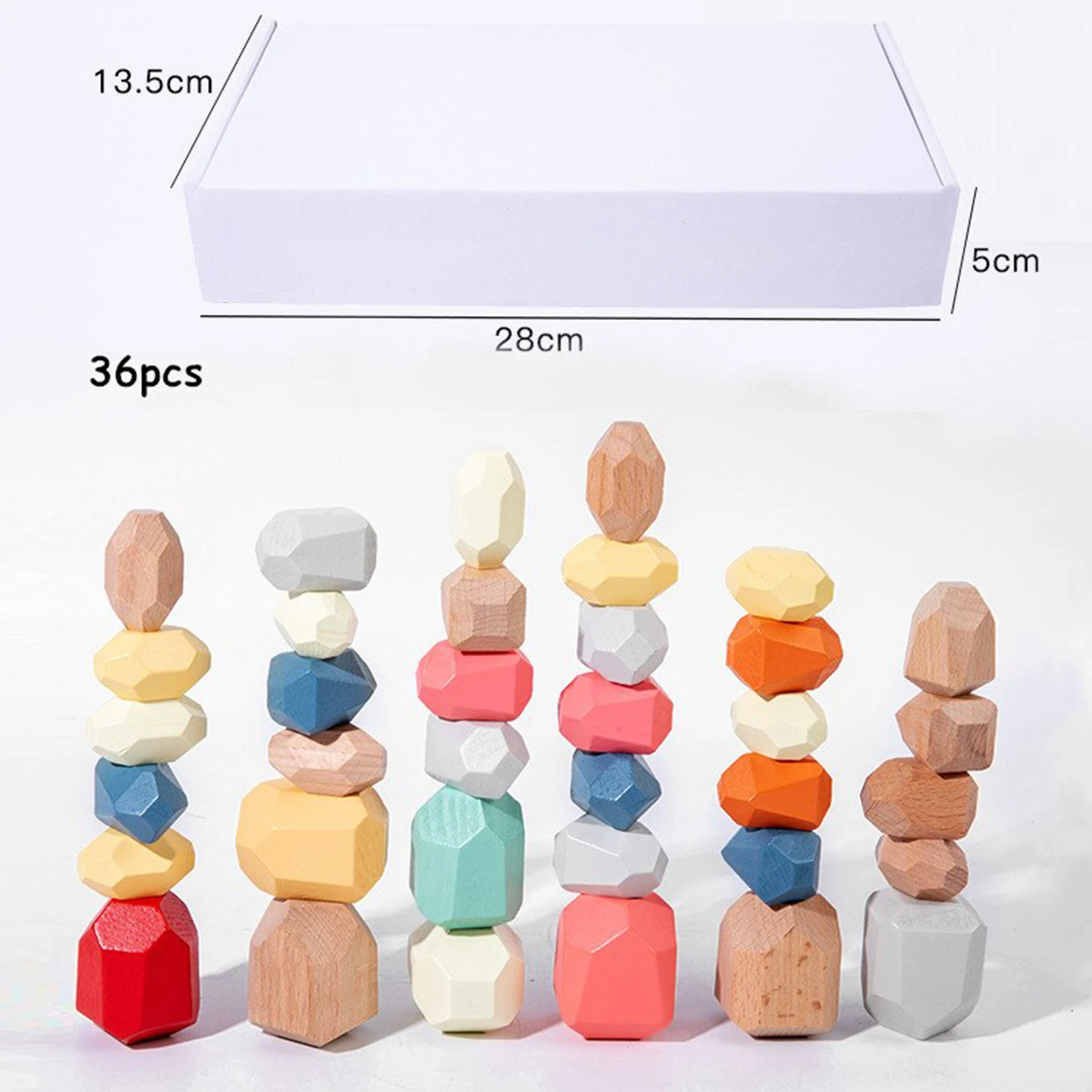36pcs  Sorting Rocks Rainbow Stone Set Montessori Wooden Learning Toys for Kids Packed in Colour Box