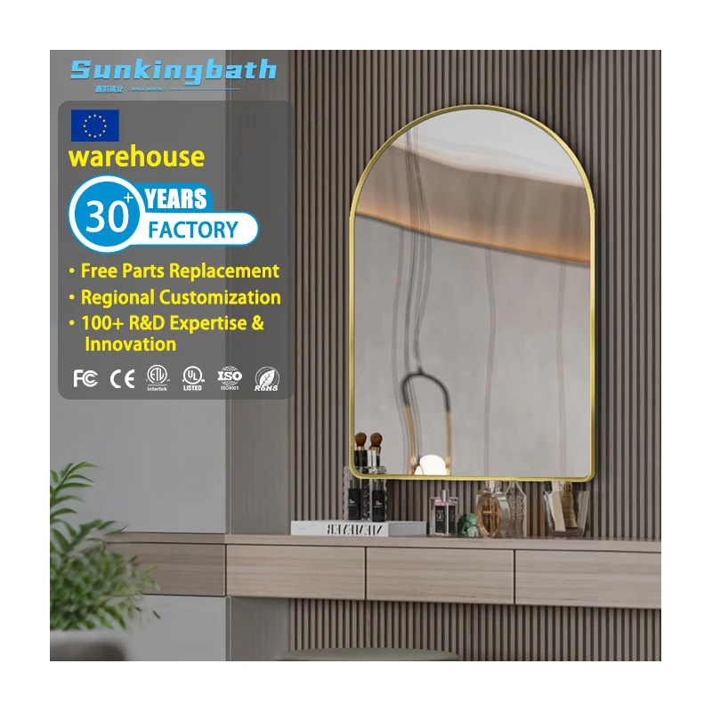 OEM Arched Aluminum Frame Decorative Mirror Wall Mount Bath Mirror Modern Vanity Mirror for Interior Space