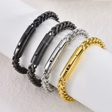 Trendy Gold Plated Spring Buckle Stainless Steel Chain Bracelet Simple Design for Mens Womens Jewelry