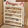 Zapatero plegable de 6 niveles, 90 cm, color crema y rojo, con triple soporte