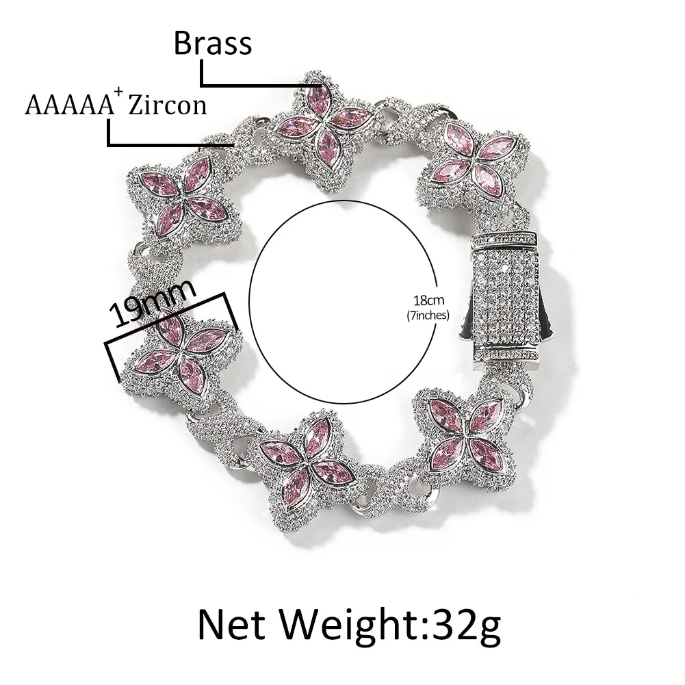 Luxury Colorful Zircon Brass Clover Infinity Link Bracelet Iced