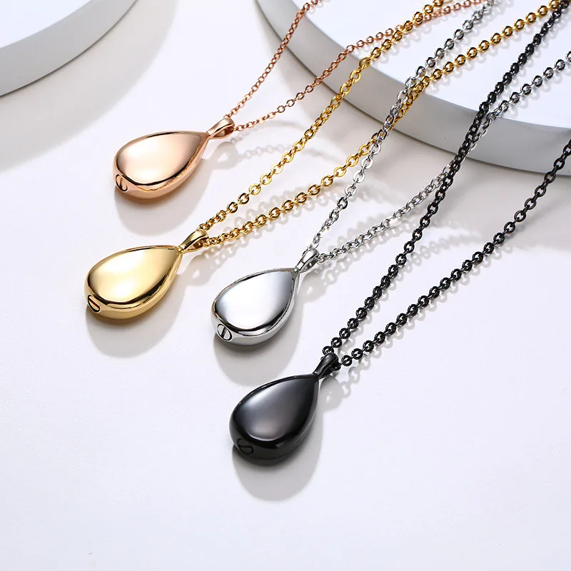 Stainless Steel Water Drop Tear Shaped Memorial Keepsake Locket Gift Cremation Ash Urn Pendant Necklace Jewelry for Women