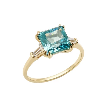 DG Jewelry 14k Real Gold Big Blue Stone Finger Ring Women Jewelry