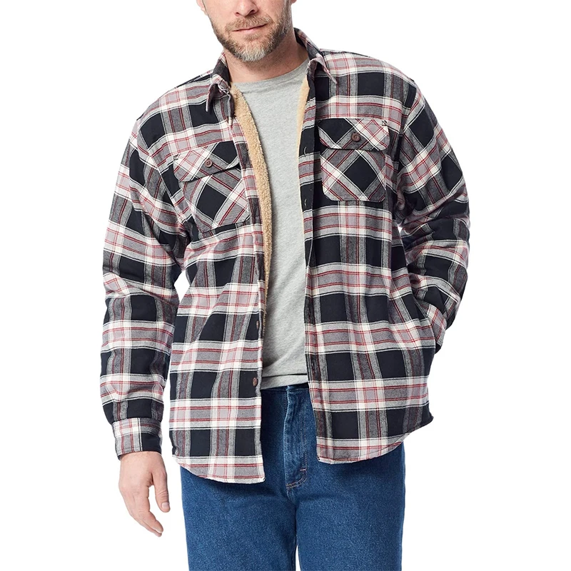 Custom Flannel Sherpa ed Mens plaid Shirt casual full sleeves plus size flannel shirts_voghion.com