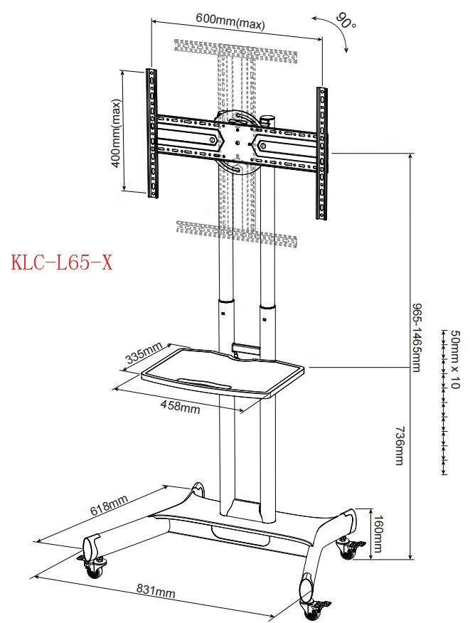 L65X TV Cart Rotate Screen Rolling Cart Tv Stand Rotating Display Stand Turntable 360 Degree Rolling Television Stand