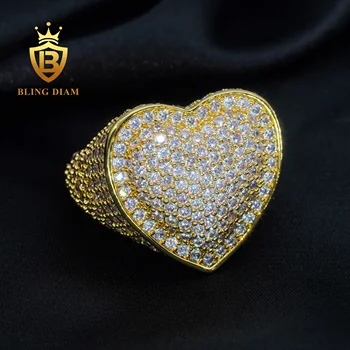 Mens Custom Cuban Ring gold plated Ice out full Cz diamond miami Cuban ring heart 5A+  hip hop ring