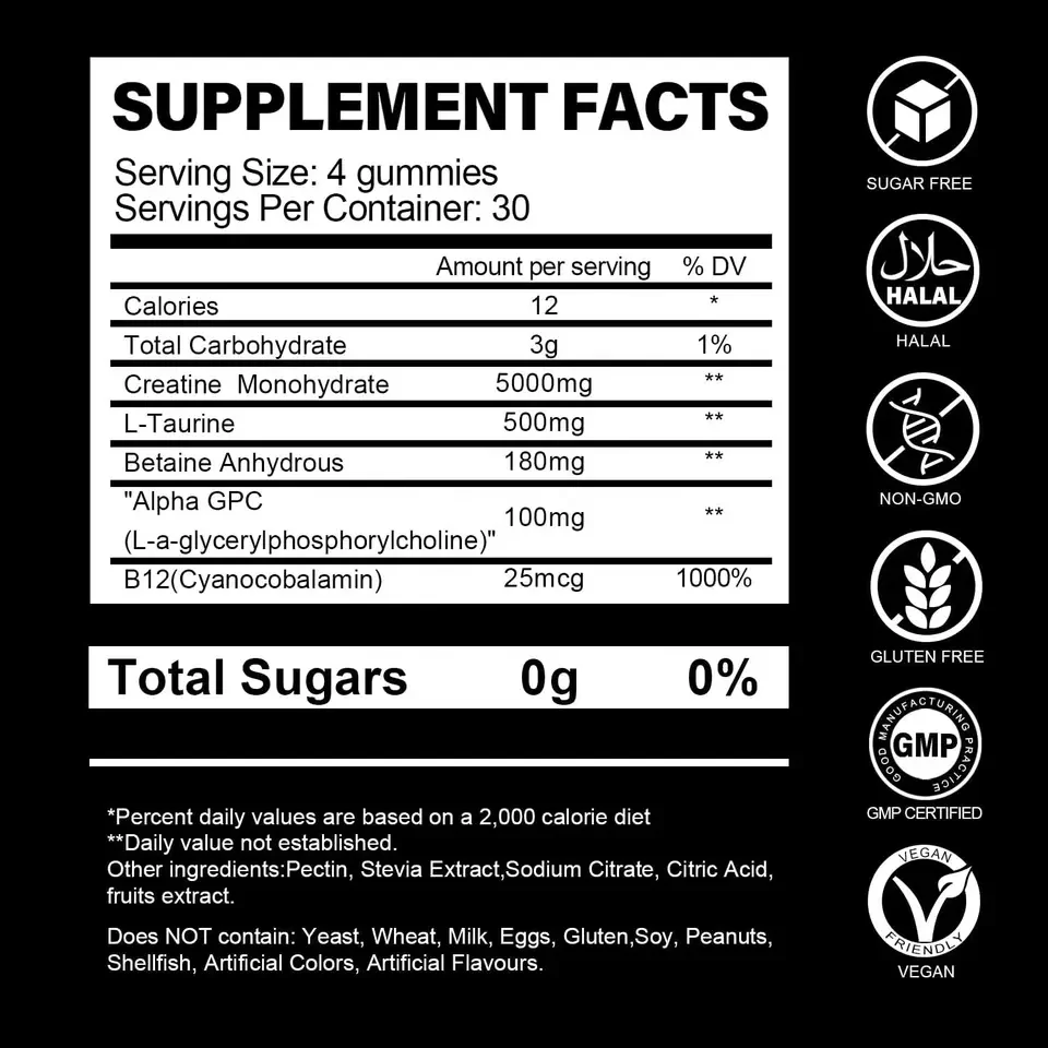 Biocaro Oem Private Label Creatine Monohydrate Gummies BCAA Pre Workout ...