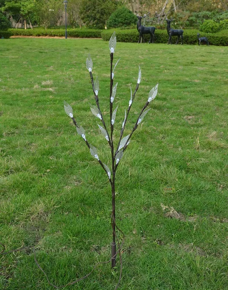 One for Three Solar Leaf Tree Branch Light Outdoor LED Garden Decoration Lawn Ground Plug Light