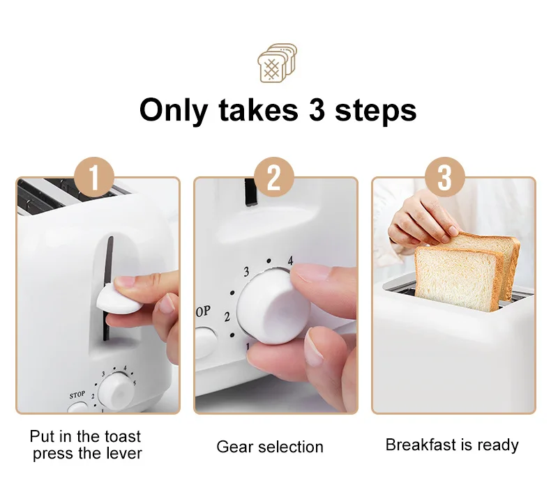 750w 2 Slice Bread Toasters 6 Gears Temperature Control Toaster