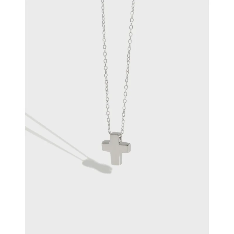 Korean Silver S925 Pure Silver Grade Simple Design Student Necklace, Thin Cross Necklace, Collarbone Chain