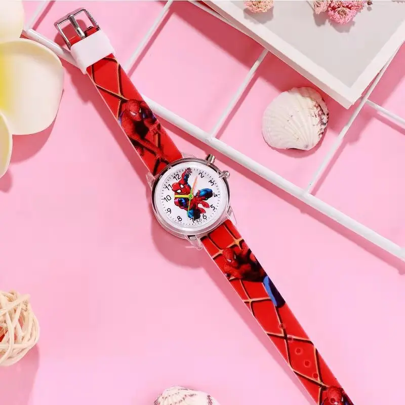 New 2021 Marvel Avengers Superhero Spiderman Flashing Silicone Children Cartoon Student Boy Watch