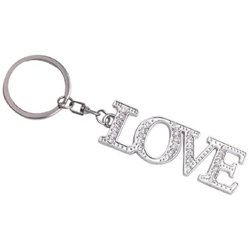 New fashion custom Letter Alphabet heart lover couple keychain key ring metal crystal bling Keychain/Key chain with rings