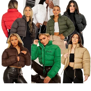 Coat women new style pocket Puffer jacket outdoor casual custom logo stand neck down coat for women