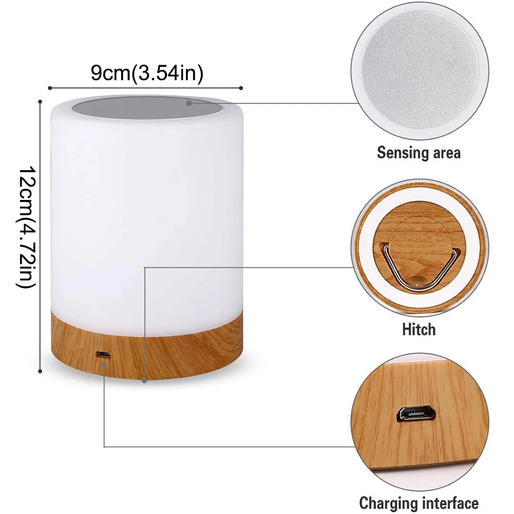 Ночник с перезаряжаемым аккумулятором и сенсорным управлением для детей, светодиодный прикроватный столик с регулируемой яркостью и подсветкой для спальни, цвет rgb