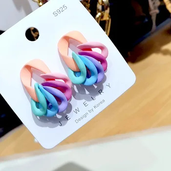 Wholesale Korean Frosted Contrast Fashion Earrings 2022 Acrylic Rainbow Flowers Fruit Earrings Women Jewelry