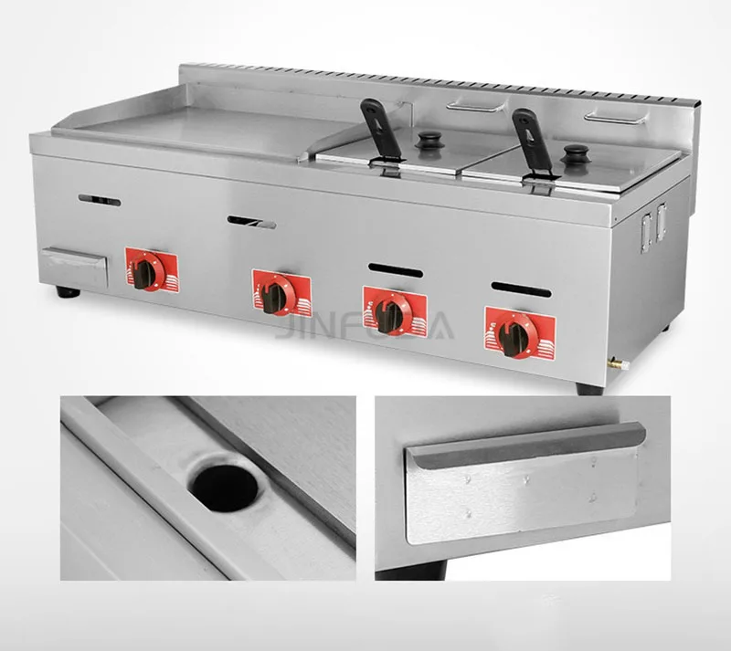 新デザインの厨房機器、2in1卓上ガスグリドルとフライヤー、軽食店向け